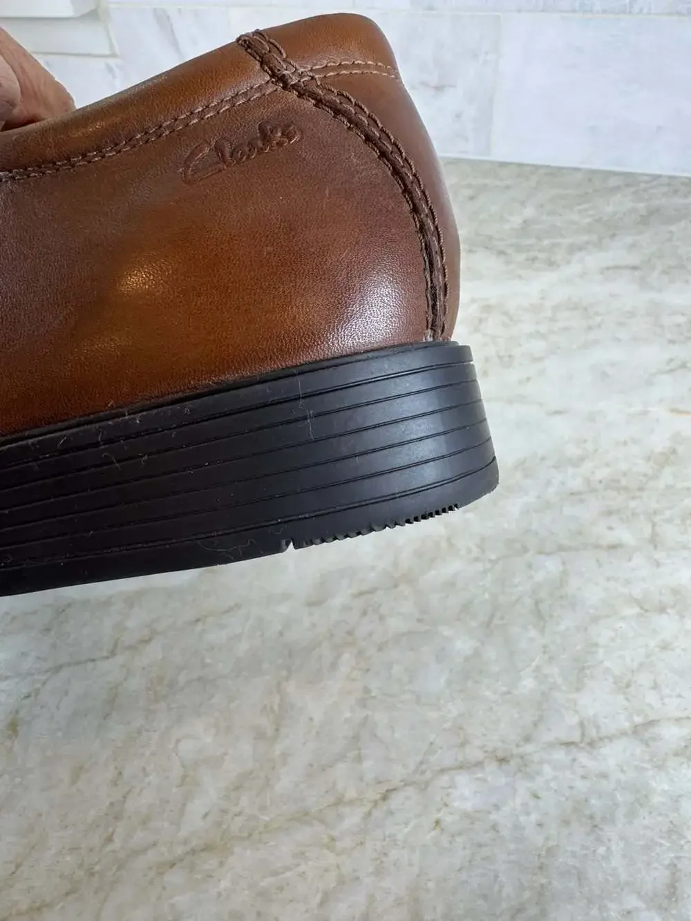 Clarks Tilden Walk Mens 9 M Dark Tan Brown Leather Oxford Dress Shoes